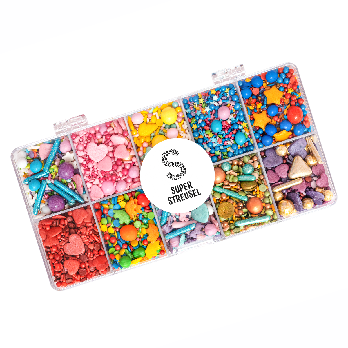 Superbox MehrGehtNicht | Super Streusel | Bunte Zuckerstreusel | 10 Streusel-Mixe | Streusel-Box | Tortendeko | Sprinkles