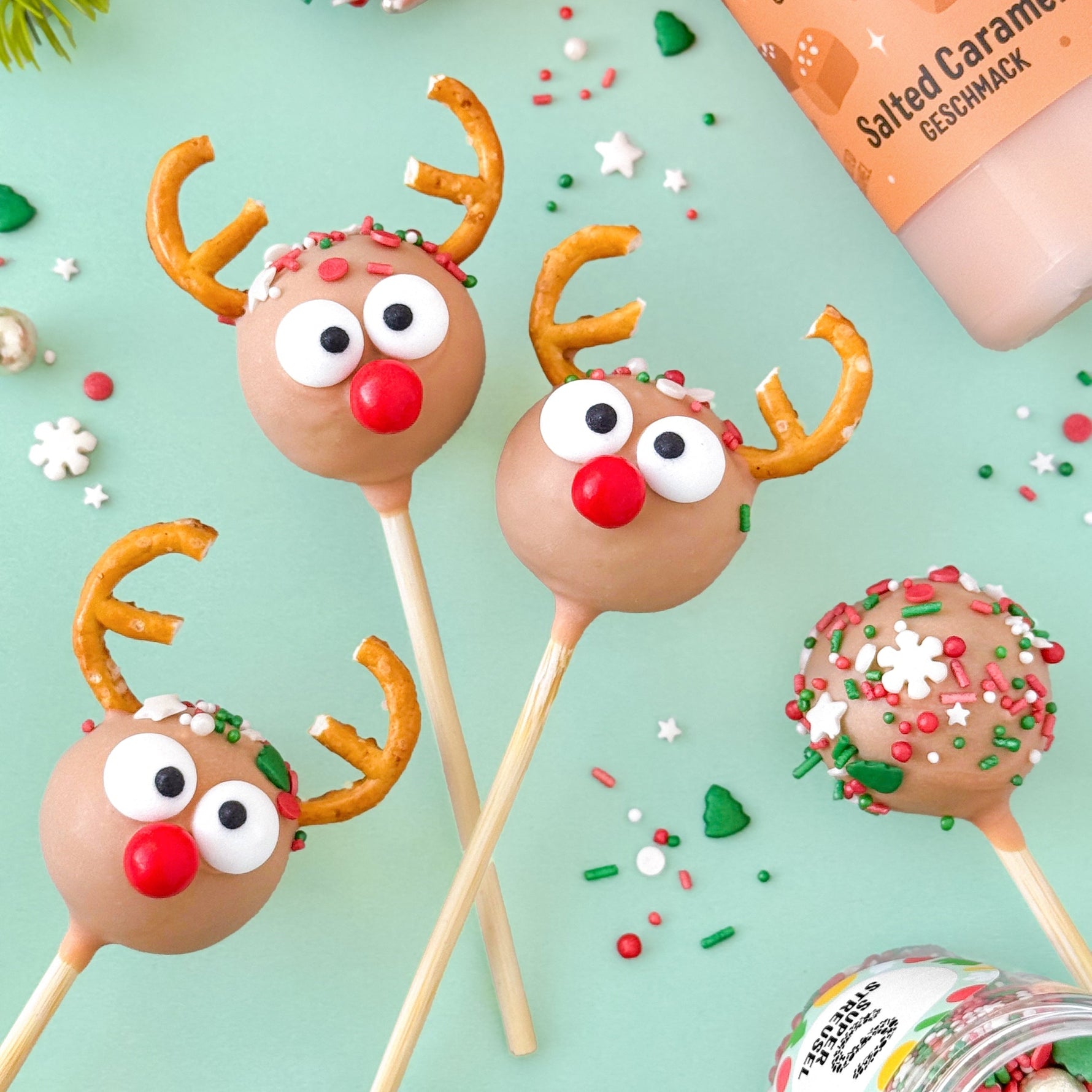 Rudolf Caramel Brownie CakePops