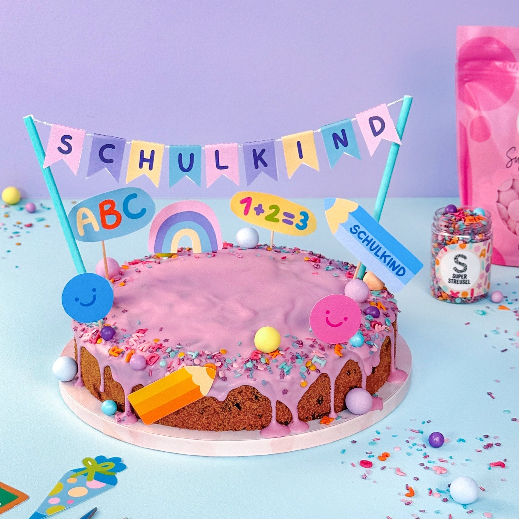 Wimpelkette Kuchen zur Einschulung