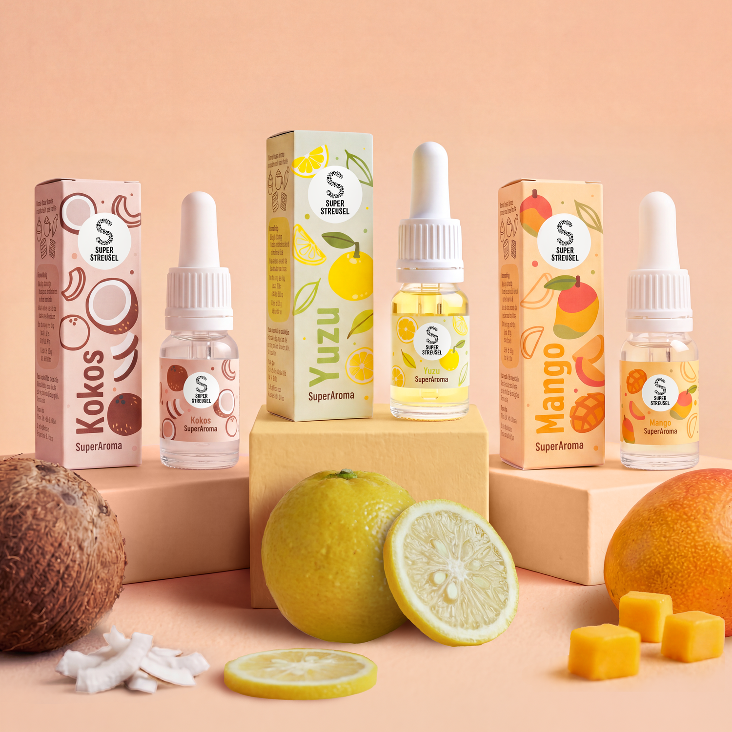SuperAroma UrlaubsMix Set mit den Backaromen Yuzu, Kokos und Mango